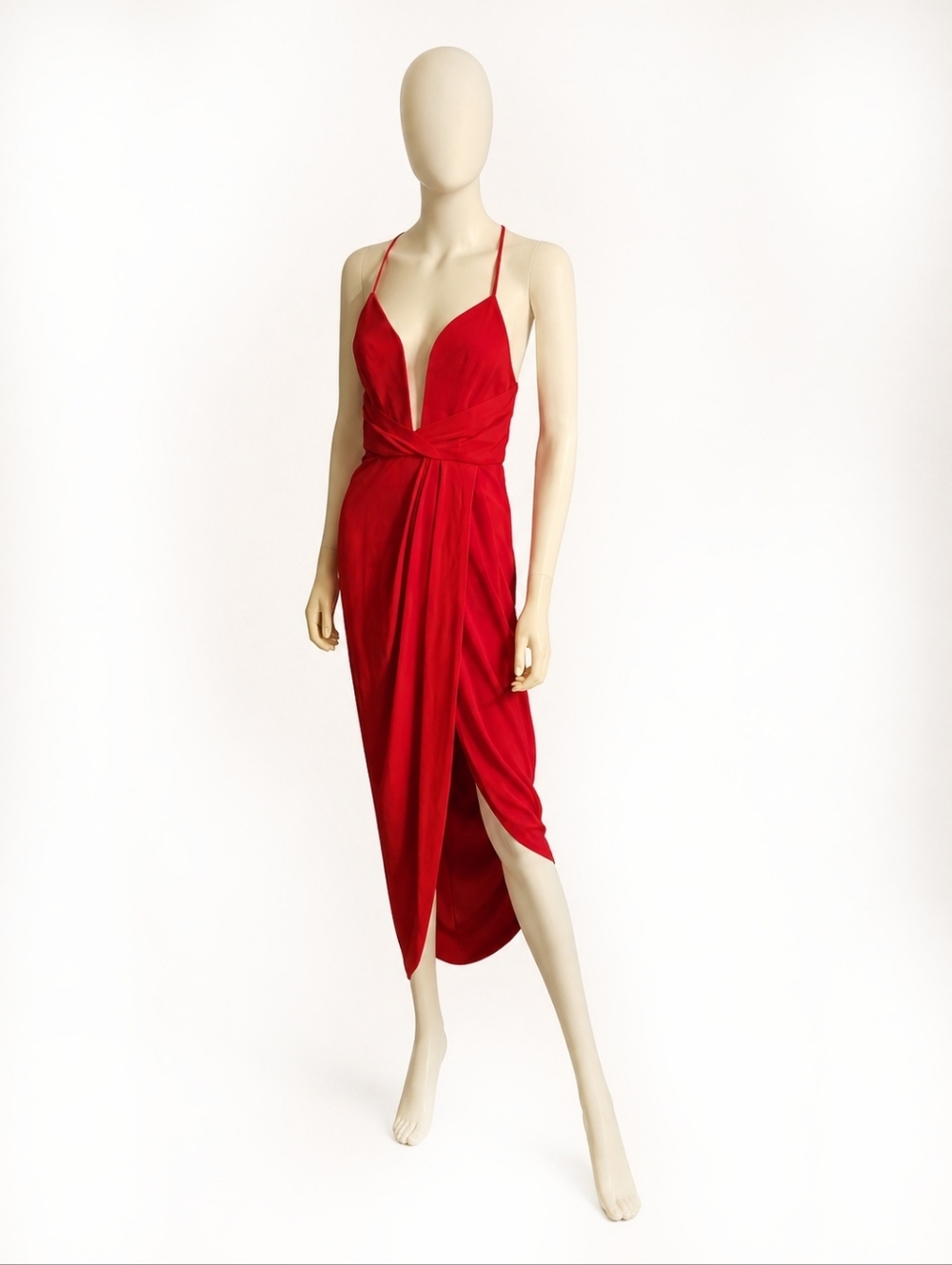 SHONA JOY | Plunge Neckline High Low Dress in Crimson ~ Size US 2